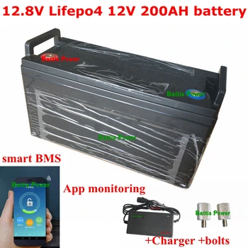 

Rechargeable anti-water 12.8V Lifepo4 12V 200AH lithium battery BMS 200A with bluetooth for Solar system inverter +10A Charger