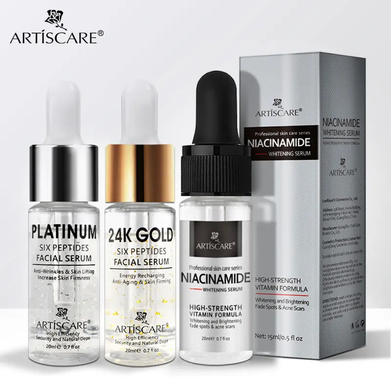 ARTISCARE Nicotinamide + Platinum 24k Gold Six Peptides Essence 3pcs/lot Anti Wrinkles &amp Whitening Serum for Face Care Cream | Красота и