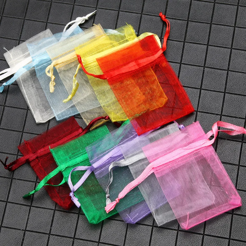 100/200 Bags Drawable Organza Bag Favor Wedding Gift Bag Jewelry Packaging 4Size 