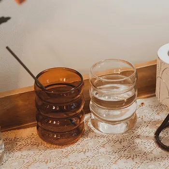 Home Office Dining Water Cup Coffee Cup Creative Wave Heat-resistant High Borosilicate Glass Color Double Transparent Cup tanie i dobre opinie CN (pochodzenie) ROUND Szkło Szklanki na piwo Ekologiczne