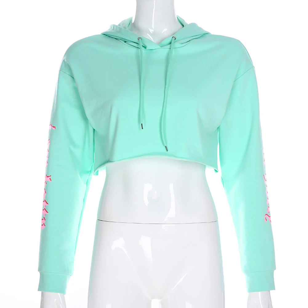 

Spring Autumn Women's Hoodies Sweatshirt Pullover Patchwork Letter Hooded Sweatshirt Ladies Fashion Cotton Long Sleeve Crop Top