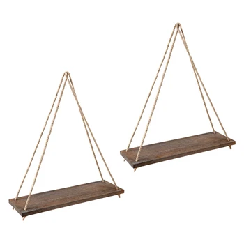 

Wood Wall Floating Shelf Rustic Hanging Swing Rope Shelves, Set Of 2 Wall Display Shelves Home Organizer Boho Decor Shelves for