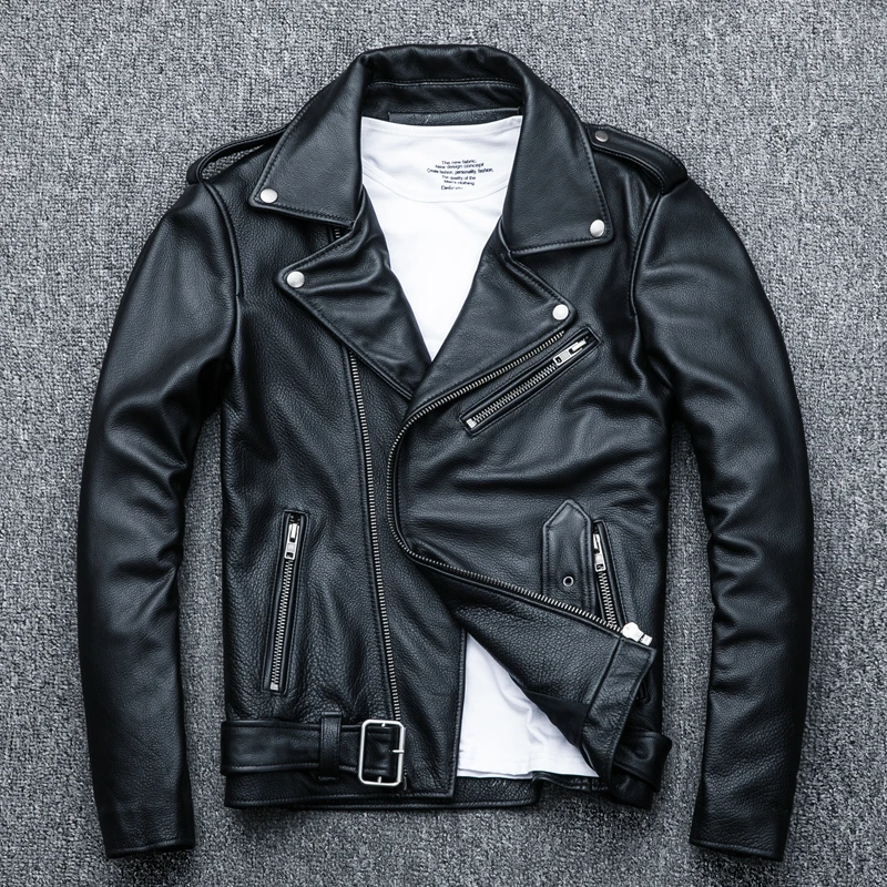 FreeShippingPopularBrandnewgenuineleatherjacketmensbiker