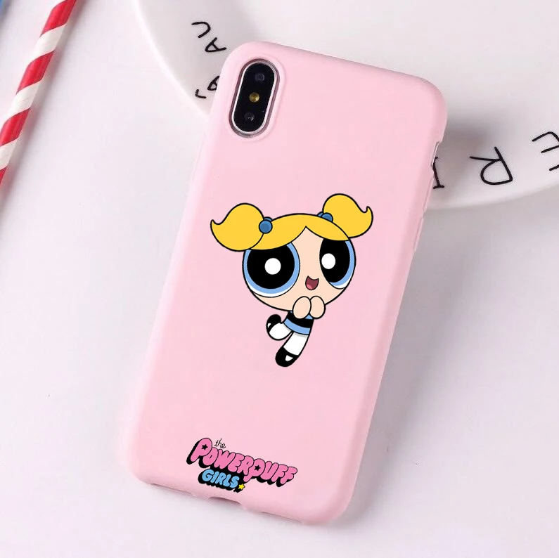 Милый Powerpuff телефон для девочек чехол для iPhone 7 X XS MAX XR 8 6 6s Plus 11Buttercup Bubbles карамельный цвет мягкая задняя крышка