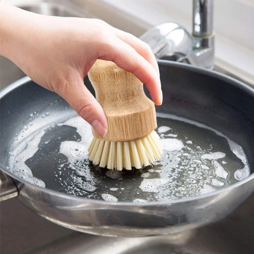 8 Pieces Wooden Kitchen Dish Brush Include Bamboo Scrub Cleaning Brush and  Replacement Brush Heads Dish Brush for Kitchen Room Cleaning Supplies