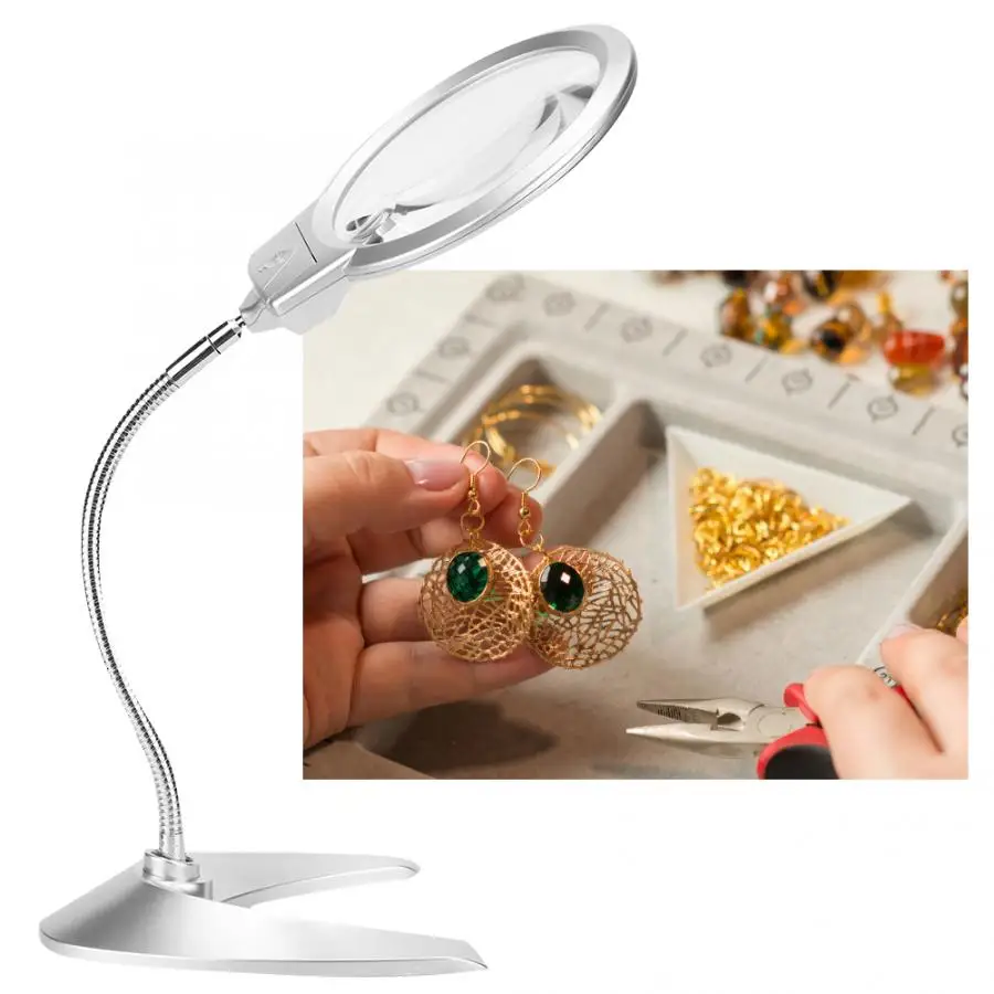 Светодиодный зеркало регулируемое увеличительное стекло с подсветкой металлический шланг настольная лупа лампа для чтения с 2 светодиодный зеркало