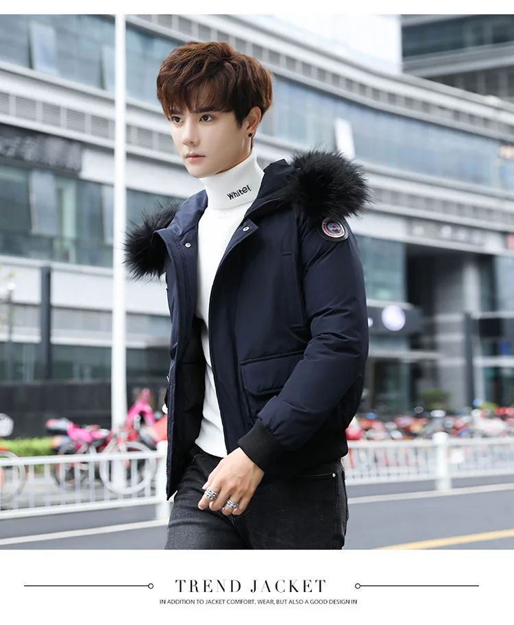 MEN'S Cotton-padded Coat Winter Fur Collar plus Velvet Cotton Coat Handsome Winter Cotton-padded Jacket Sub-Hooded Trend Loose A