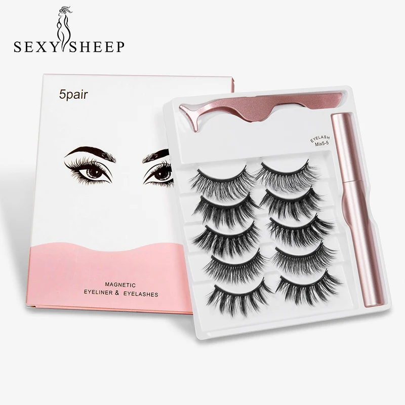 

SEXYSHEEP 5 pairs Magnetic Eyelashes natural long Magnetic Liquid Eyeliner & Magnetic False Eyelashes & Tweezer Set Make up set