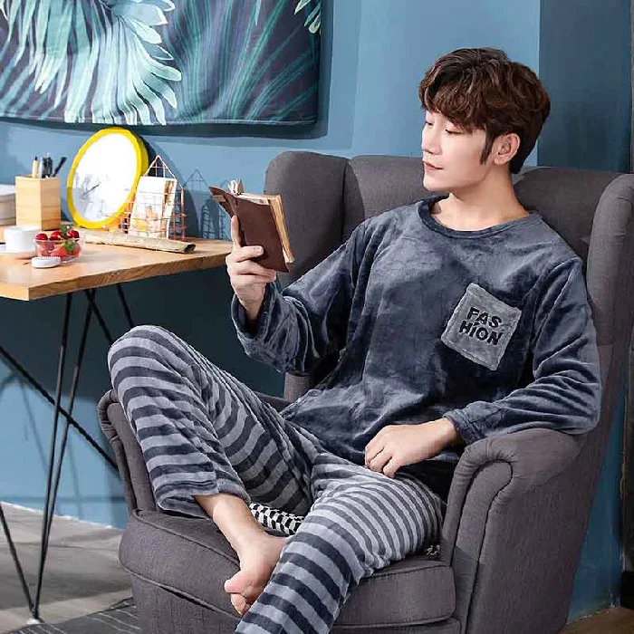 

Pajamas Men Warm Sleepwear Men's Flannel Winter Thick Pajamas Man Long Sleeve Casual Pajama Male Winter Fleece Sleepwear XXXL