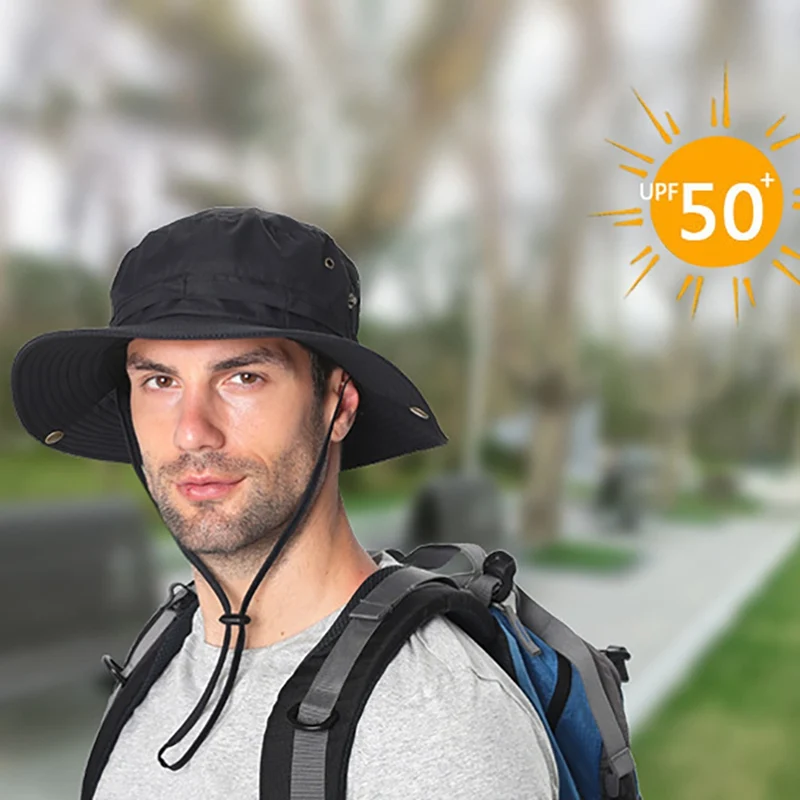 

Bucket Hat Quick Drying Adjustable Sunshade Outdoor Water Resistant Fisherman Cap With Chin String For Fishing Climbing