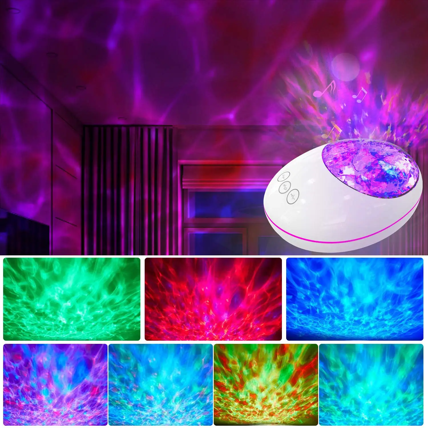 Lucky Stone Ocean Wave Projector Night Light Lamp Bluetooth Music Player Remote Control Colorful Led Projection Nightlight night lights for adults