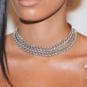 

new parking cz baguette necklace jewelry 10MM iced out bling cz Miami cuban link silver color choker for women fashion jewelry