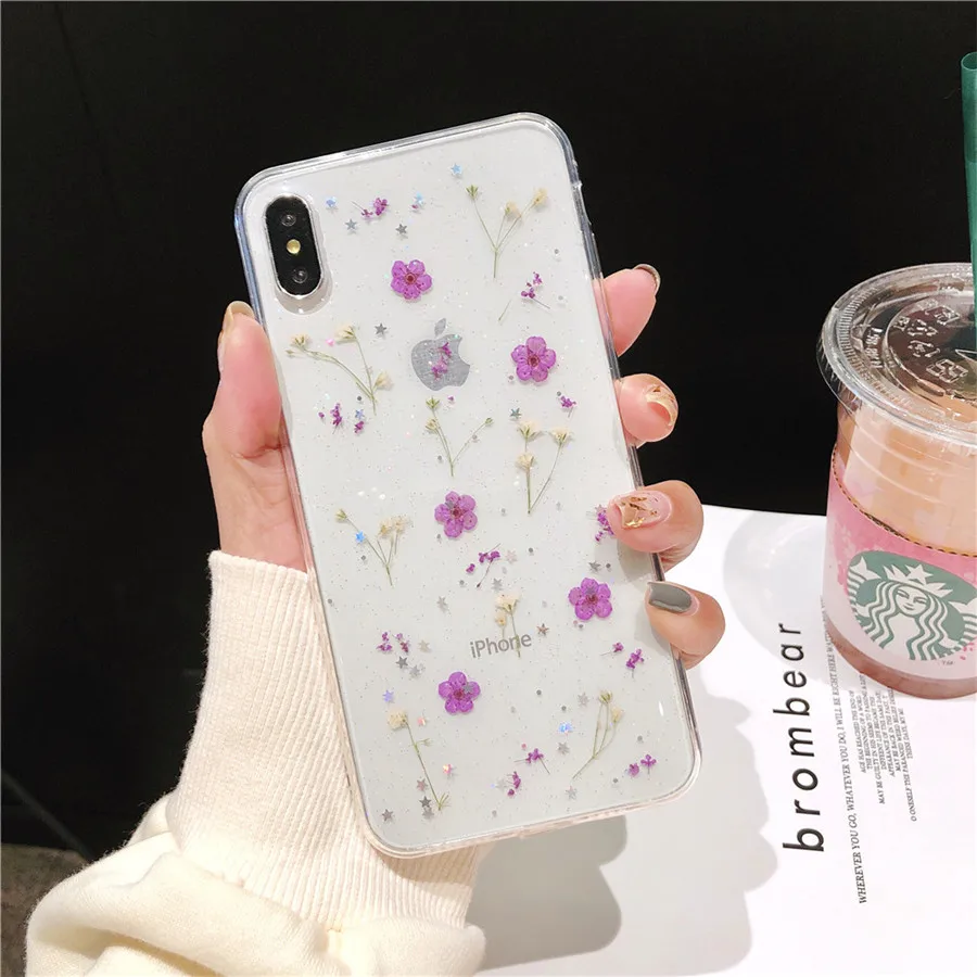 Real Dried Flowers Cute Transparent Soft Case For iPhone 11 X 6 6S 7 8 Plus 11 Pro Max Phone Cover For iphone XR XS Max Case - Цвет: 21