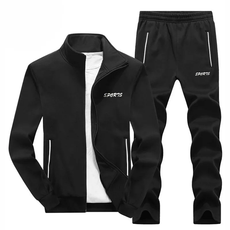 Discount Sportswear Tracksuits Men Sets Polyester Sweatshirt Sporting Fleece 2019 Gyms Clothing 2PCS Jacket+Pants Casual Men's Track Suit