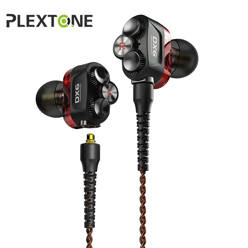 Plextone DX6 спортивные наушники с микрофоном ушной крючок три единицы 3,5 мм наушники-вкладыши наушники HiFi стерео нч, проводная гарнитура кабель MMCX наушники для телефона Xiaomi