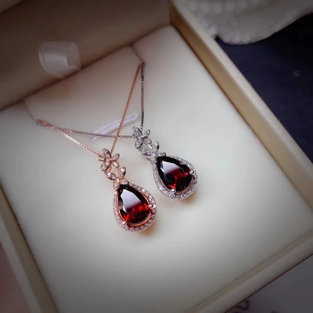 Round Shape Red Garnet Gemstone Necklace, January Pendant - Shraddha Shree  Gems