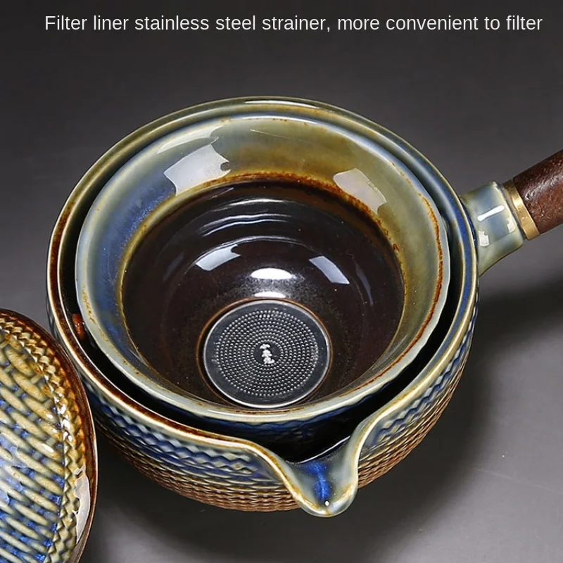Travel Tea Set Ceramic Teacup Automatic Rotating Teapot Chinese Kung Fu Tea Brewer Filterable Suitable for 4 People for