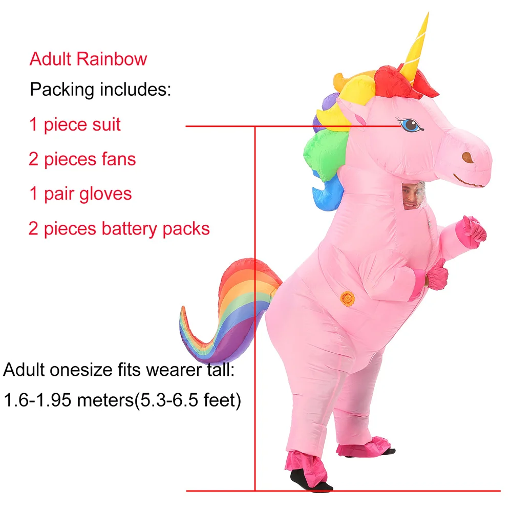 Adult Rainbow Новинка, надувной костюм единорога для взрослых и детей, костюм пони на Хэллоуин, костюмы для женщин и мужчин, вечерние костюмы для костюмированной вечеринки, надувной костюм, комбинезон - Цвет: Adult Rainbow
