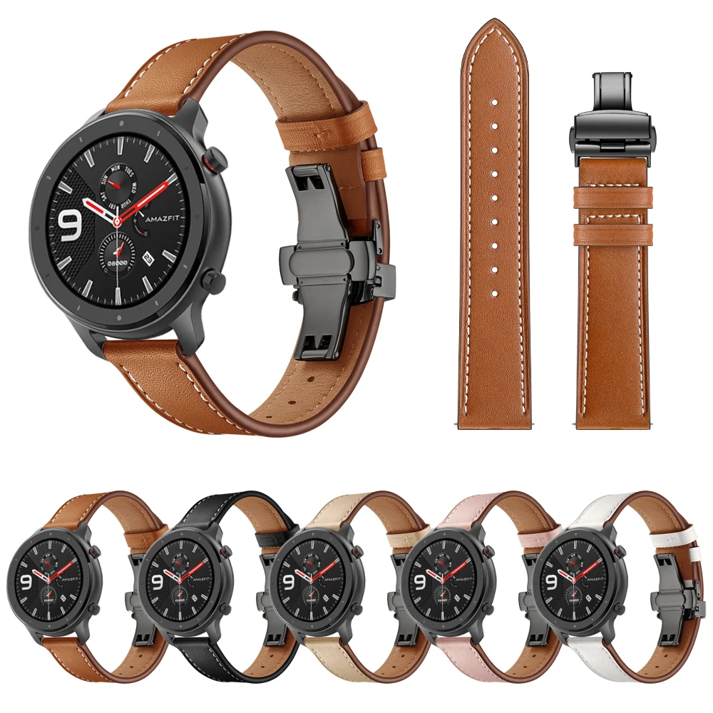 UEBN 20 мм 22 мм кожаный ремешок с черной бабочкой для Xiaomi huami amazfit GTR 42 47 мм браслет amazfit bip GTS ремешок для часов