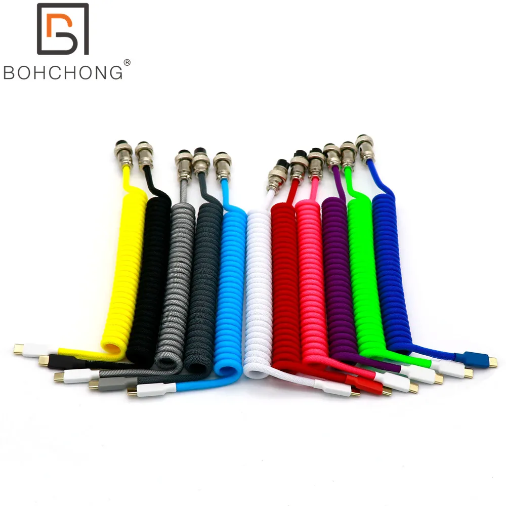 Grosso Espiral Enrolado Cabo Coil Keyboard Usb tipo c Elastic l Shape Double Sleeved Mini Micro Gx16 Aviator Cabo 25 mm