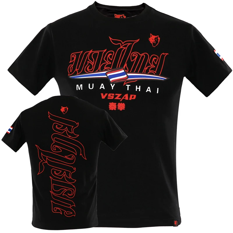 VSZAP Thai Font Camiseta de manga corta para hombre, deportiva para boxeo, UFC, entrenamiento, correr, Lucha, MMA, traje de Sanda de cuello de - AliExpress