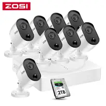 

ZOSI 8CH 5MP DVR Kit PIR CCTV Security System with 2TB HDD and 5MP IR Outdoor Waterproof Camera Video Surveillance Kit