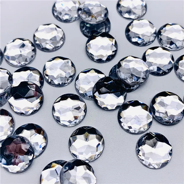 10 12 14 16 20mm Colorful Round Stones Flatback Acrylic Rhinestone Trim Scrapbook DIY Wedding Dress Accessories Costume Button white