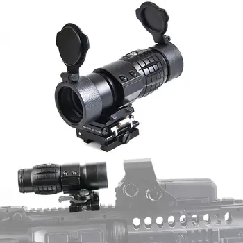 

3X Magnifier Scope Sight with Flip Side 20mm Mount Picatinny Weaver Rail, Quick Detach Suitable for Reflection and Holographic