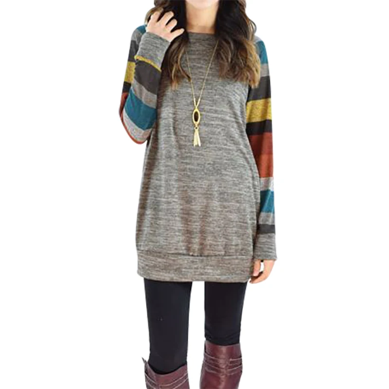 

Loose Long Sleeve Casual Simple Femme Autumn T Shirt Fashion Women O Neck Spring Autumn Patchwork T-Shirt