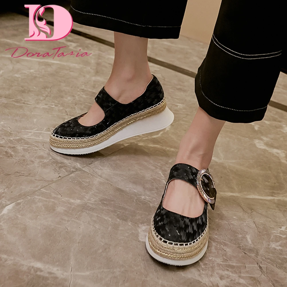 

Doratasia 2020 New Design Genuine Cow Leather Platform Shoes Woman Flats Buckle Strap Concise Lady Flats Women Shoes Footwear