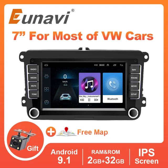 $109.92 Eunavi 2 Din Android 9 Car Radio For VW Passat B6 CC Polo Golf 5 6 Tiguan Touran Skoda Octavia Multimedia GPS 7 inch IPS Screen