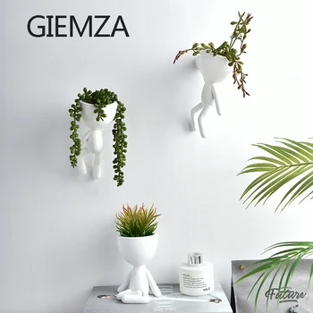 

GIEMZA White Wall Vases Flower Pot Character Hanging Posture Sculpture Vase Desktop Flower Arrangement Container Gift Ornaments