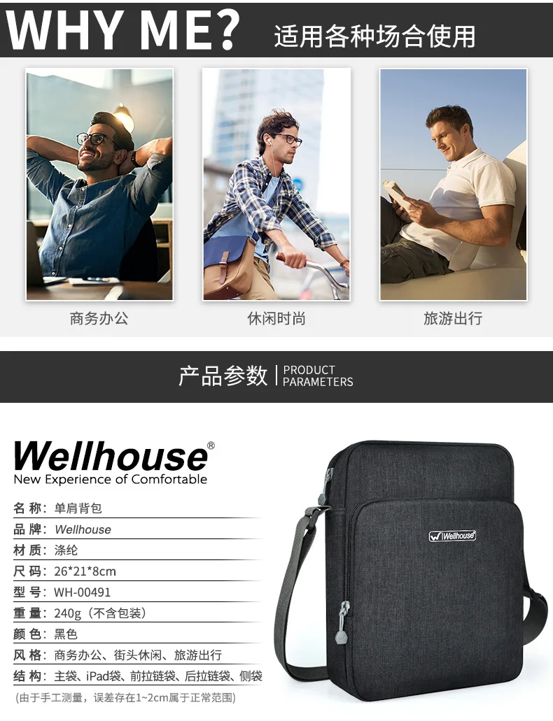 Wellhouse2018 сумка на одно плечо, Повседневная сумка на плечо, деловая дорожная сумка для хранения, товары для жизни