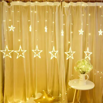 

Christmas Fairy Lights Festoon Led String Lights Star Garland on Window Curtain Indoor Tree Decoration Halloween Wedding Light