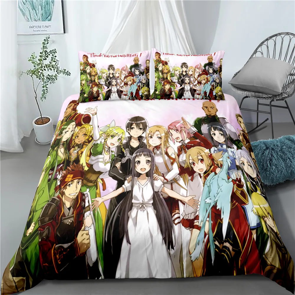 

Sword Art Online Series Bedding Set Quilt Cover Pillowcase Home Textiles Adult Children Gift Large King Bedding