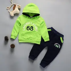 Одежда для маленького мальчика Демисезонный детская одежда с капюшоном; свитшот с буквенным принтом + длинные штаны 2 предмета в комплекте