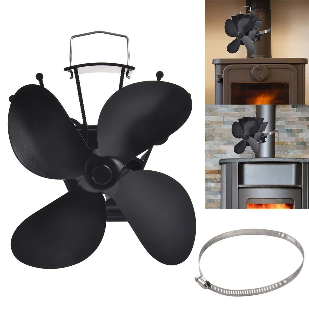 Black Fireplace 4 5 Blade Heat Powered Stove Fan Komin Log Wood Burner Eco Friendly Quiet Fan Home Efficient Heat Distribution Fireplace Parts Aliexpress