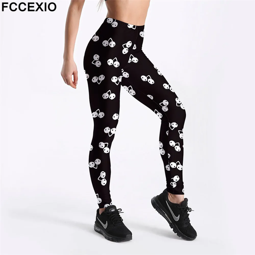 FCCEXIO 2021 New Pattern 3D Skull Head Print Women High Waist Legging Fashion Plus Size Fitness Elastic Skeleton Leggings amazon leggings Leggings