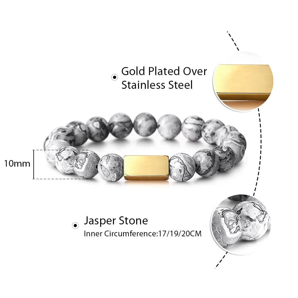 06 Jasper Stone Натуральный камень 10 мм браслет из бисера персонализированный гравировальный камень из лавы Орел тигровый глаз эфирное масло для мужчин и женщин PZ016 - Цвет камня: 06 Jasper Stone