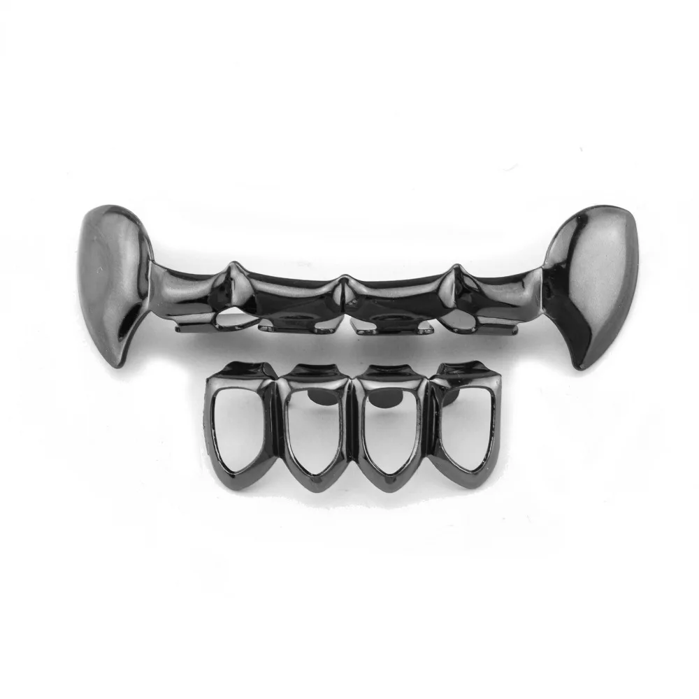 Gold Plated Electroplated Spike Hip Hop Bling Teeth Fangs Caps Top Bottom Grill Rapper Set 5