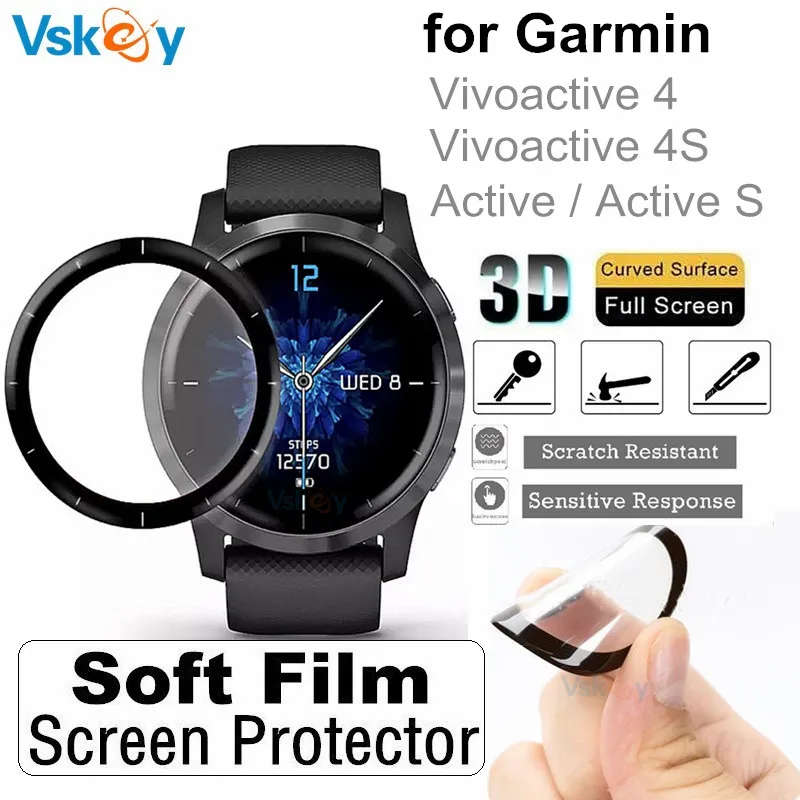 100PCS 3D Curved Soft Screen Protector for Garmin Vivoactive 4 4s Active S Smart Watch Full Cover Protective Film (Non Glass)