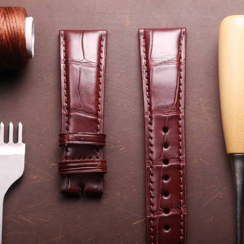 Cinturini Di Ricambio In Pelle Di Coccodrillo Per Iwc Portoghese Pilot Black Alligator Grain Cinturino Cinturino Cinturino 20Mm 21Mm 22Mm