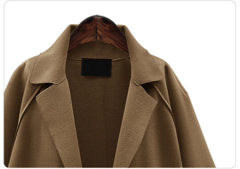 Новое модное женское Шерстяное Пальто осень-зима Европейский стиль большой размер длинное однотонное пальто Женская ветровка шерстяное пальто
