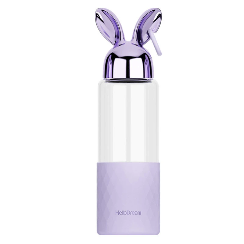 350 мл Милая бутылка для воды креативный Кролик Стекло BPA Бесплатно Герметичные бутылки для питья портативная Спортивная дорожная чашка уличная бутылка для воды - Цвет: Purple