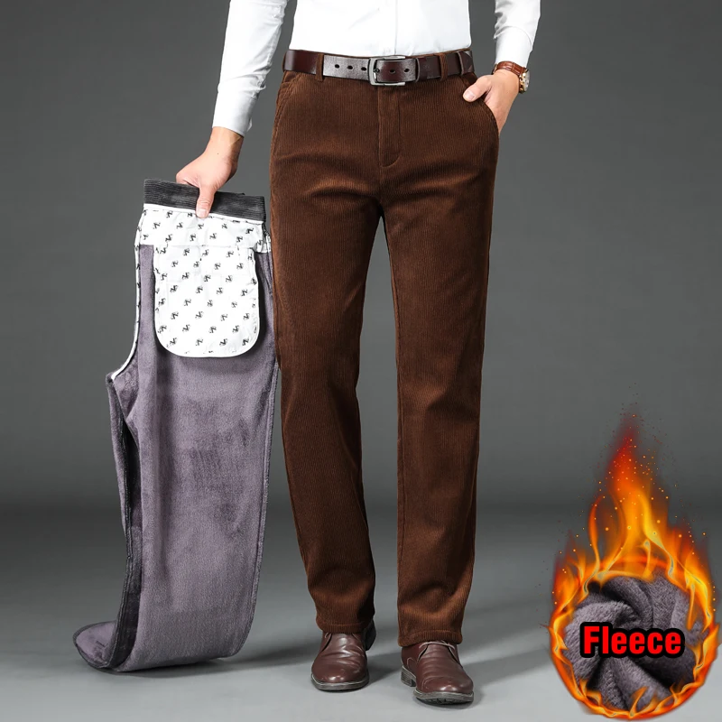 Winter Men's Thick Warm Corduroy Casual Pants Business Fashion Classic Style Fitted Version Fleece Trousers Male Brand Clothing 5