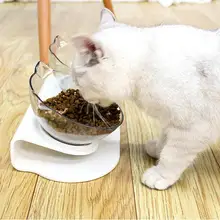 Orejas de gato oblicuas extraíbles cuenco para mascotas alimentador transparente antideslizante soporte de alimentos alimentador ajustable extraíble soporte de alimentos para mascotas transparente(China)
