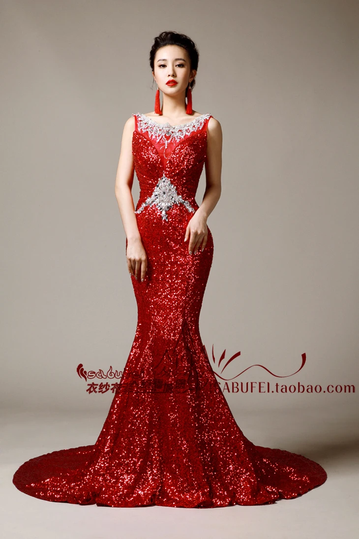 same as picture Vestido de festa longo сексуальное Кристальное вечернее платье, расшитое бисером красное расшитое блестками длинное вечернее платье Русалка платья для матери невесты - Цвет: same as picture