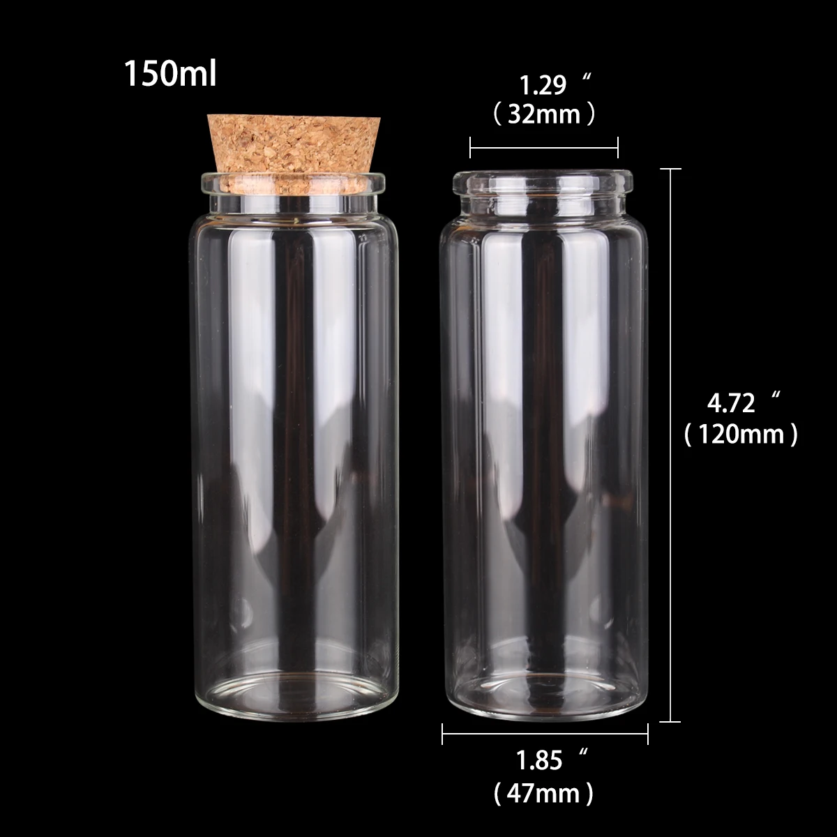 

10pcs 150ml 47*120mm Glass Empty Bottles With Cork Stopper Glass Vessels Spice Jars Message Bottles For Wedding Favors