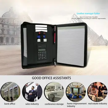 

A4 Multifunctional Zipper Bag Folder Manager With Calculator Business Card Holder Office Portfolio With Compartments Organizer