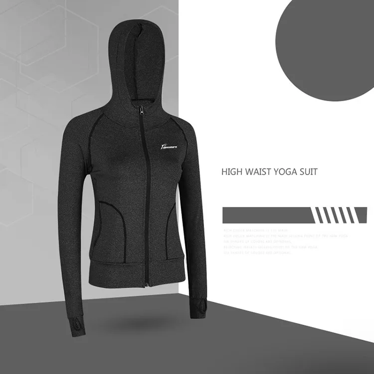 Женская Беговая куртка с капюшоном Спортивная рубашка с длинными рукавами на молнии для йоги Осенние футболки для фитнеса и бодибилдинга спортивная одежда - Цвет: B2
